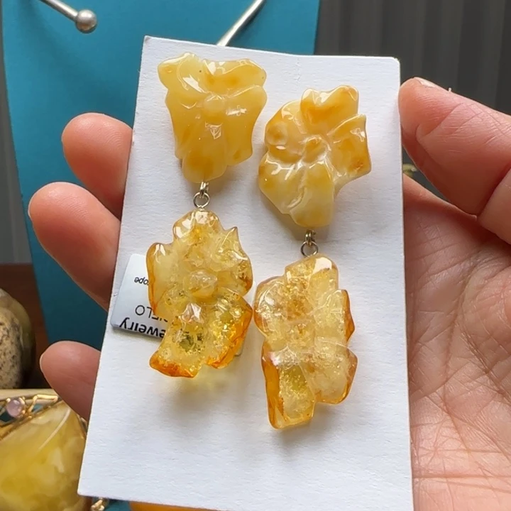 琥珀未镶嵌耳饰波兰设计款琥珀蜜蜡