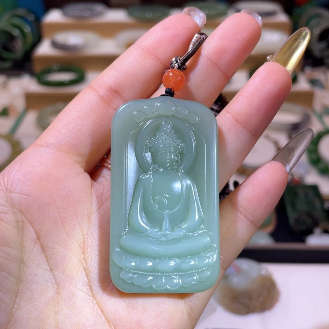 和田玉高品粉青观音吊坠未镶嵌