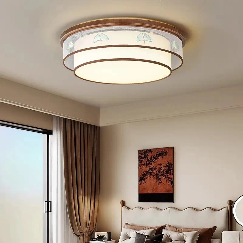 宋代美学银杏叶卧室吸顶灯东方禅意实木圆形主卧民宿酒店包厢书房