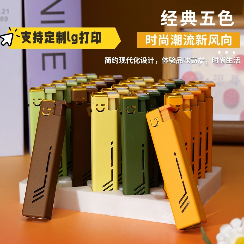 【新店福利】金属蓝焰直冲防风打火机个性时尚潮方机可充气家用超市