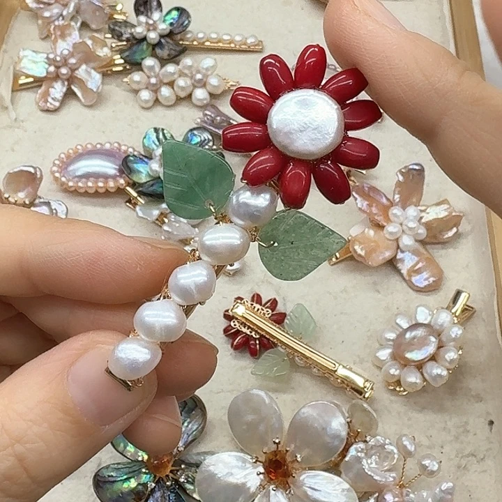 淡水珍珠发饰银S925镶嵌