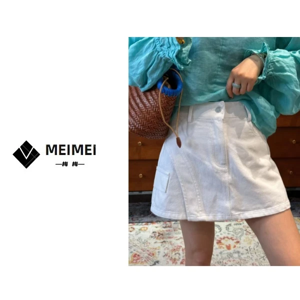 XMM.【白色牛仔裙裤】时尚百搭潮流显瘦拼接裙裤休闲夏季纯色YJ6956