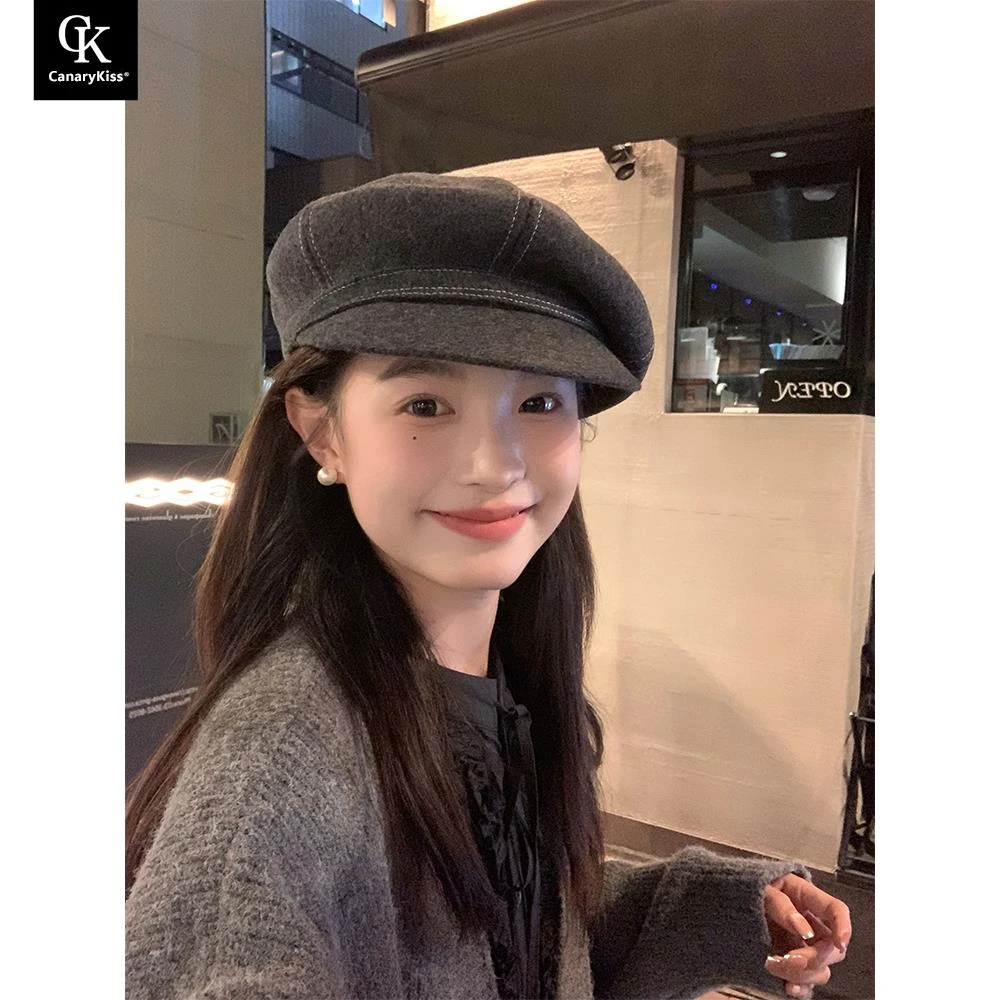 CanaryKiss韩系澳毛贝雷帽女2026秋冬显脸小文艺八角羊毡帽画家帽