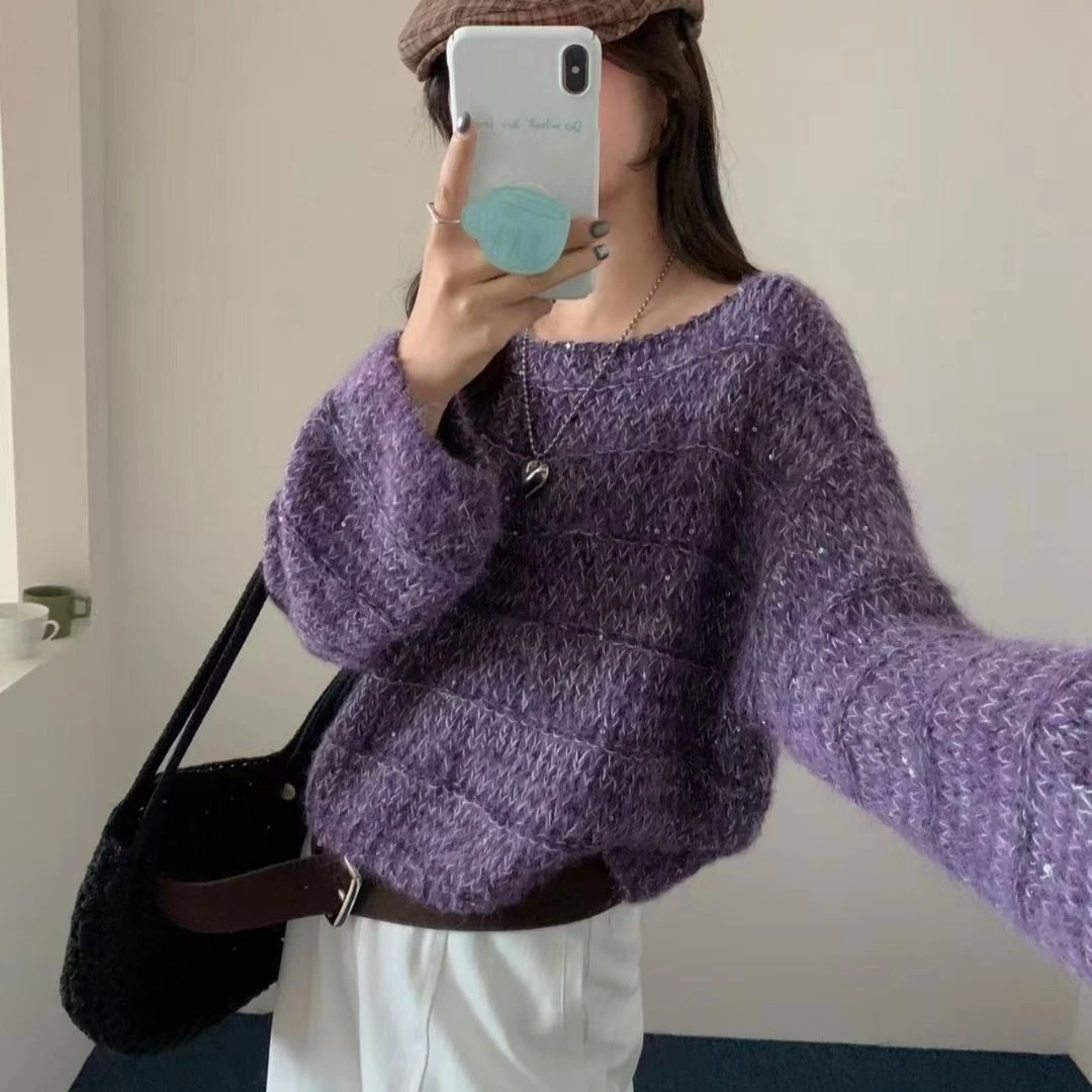 新款亮丝秋冬毛衣外搭女韩版慵懒宽松软糯小个子穿搭针织衫上衣