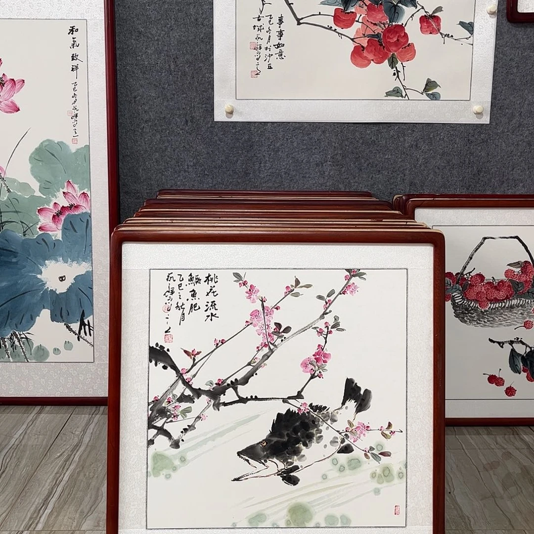 国画书画作品带框63×63