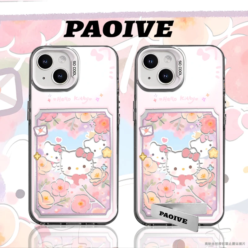 适用苹果华为vivo一加iPhone14小米手机HelloKitty支架彩银手机壳
