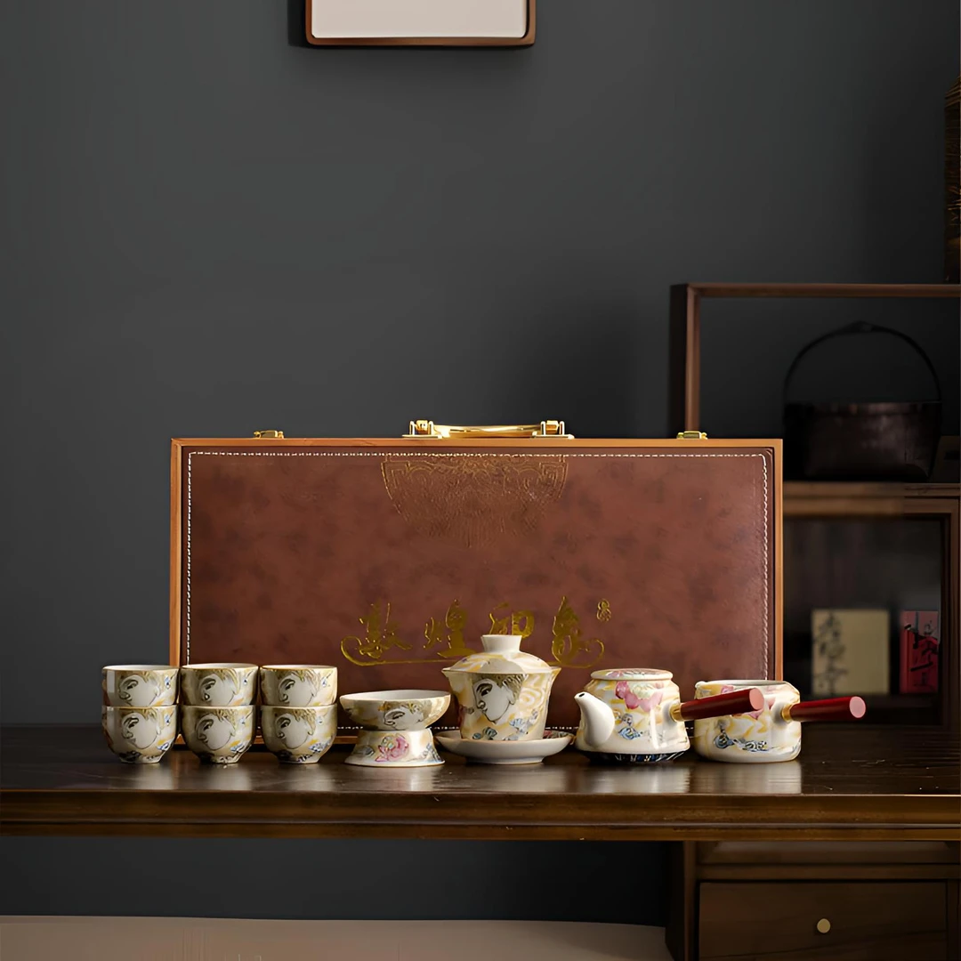 (礼盒装)汝窑可悬停三才盖碗敦煌飞天陶瓷功夫茶具泡茶碗家用