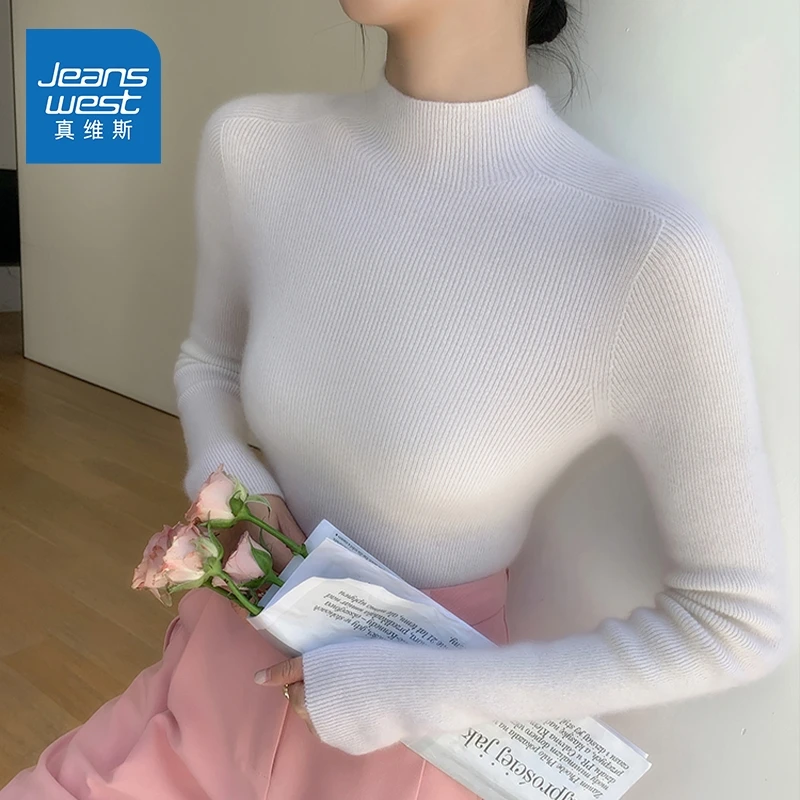 真维斯毛衣女秋冬季2025新款一体绒加厚半高领内搭打底衫针织上衣