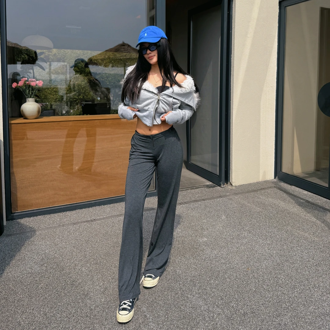 【乌漆吗黑专属】拉链巨舒服休闲裤v腰设计感宽松拖地阔腿裤长裤