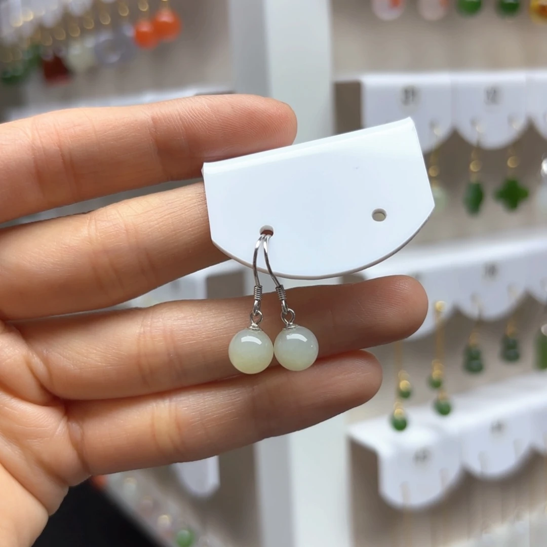 和田玉银S925镶嵌耳饰