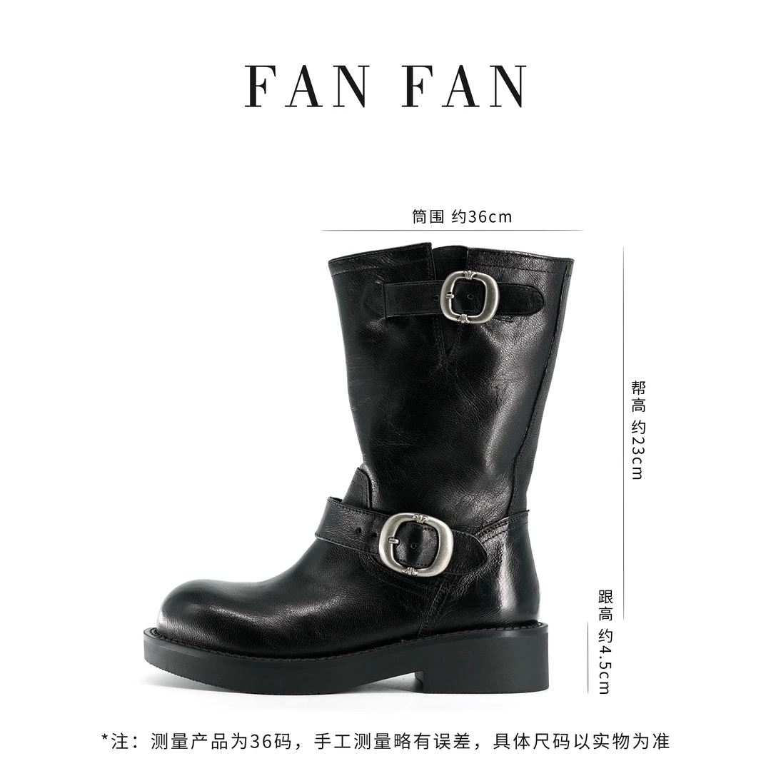 【小刚懂鞋】2024秋冬新款时尚大头厚底中筒羊皮靴增高显高保暖F690