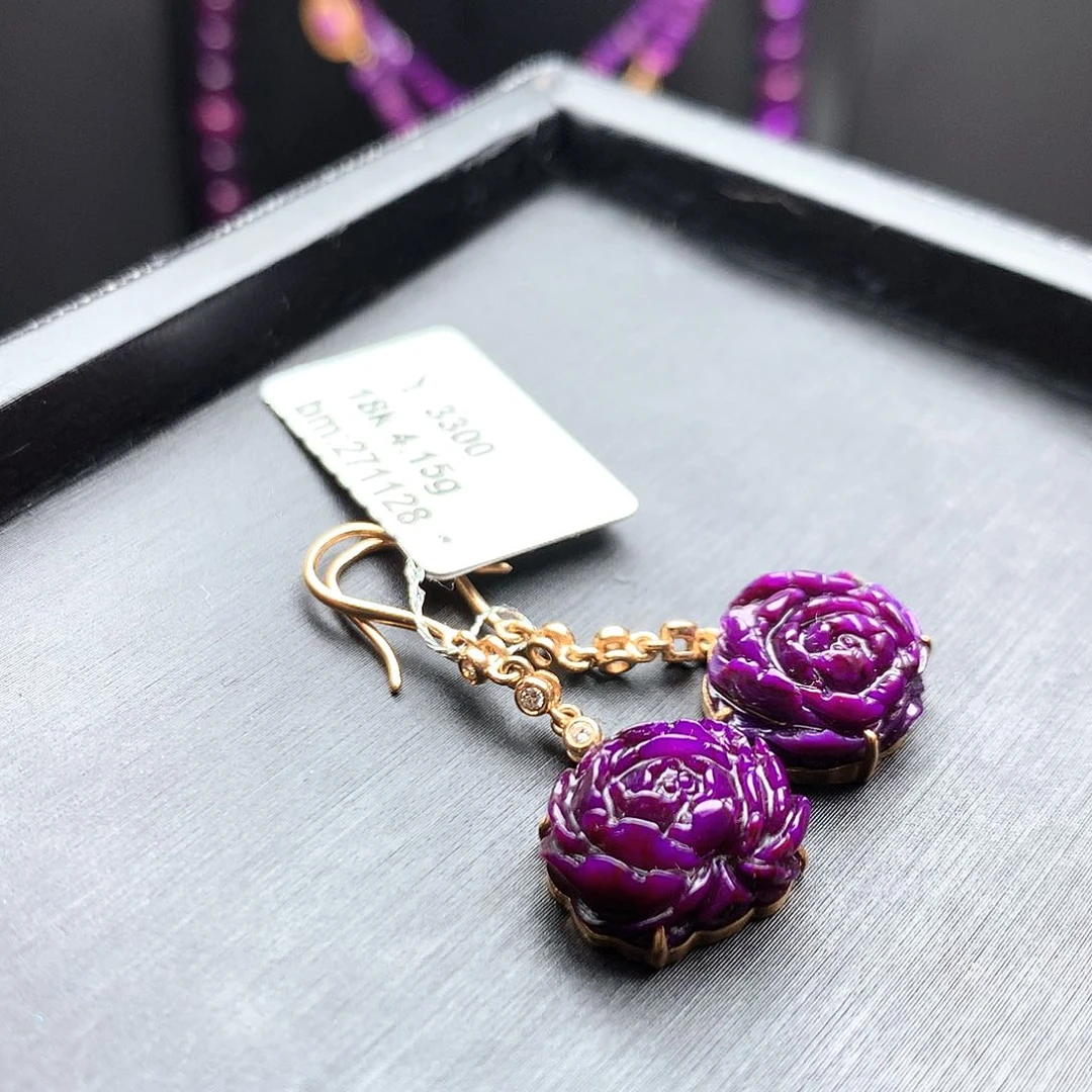 苏纪石（舒俱来）18K金镶嵌耳坠