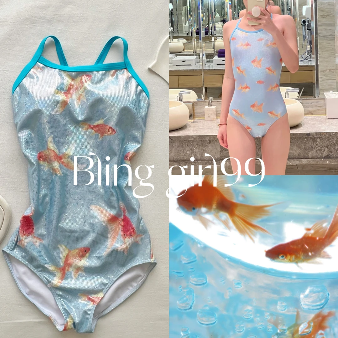 【小金鱼】渐变绿镭闪修身显瘦竞速连体泳衣女专业训练比赛泳衣