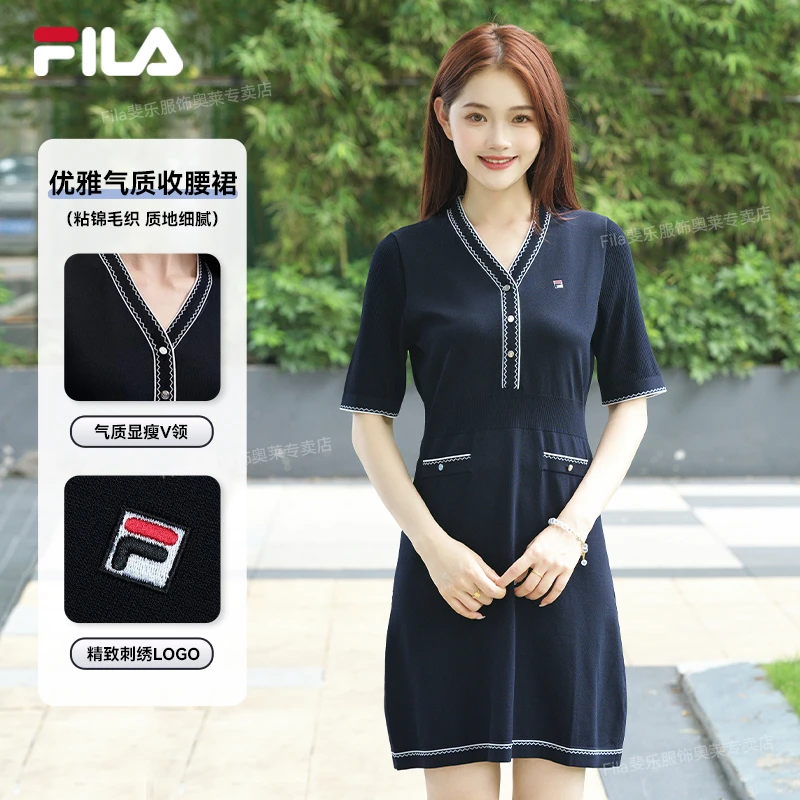 Fila/斐乐女装连衣裙夏透气收腰显瘦优雅气质通勤商务F61W523316A