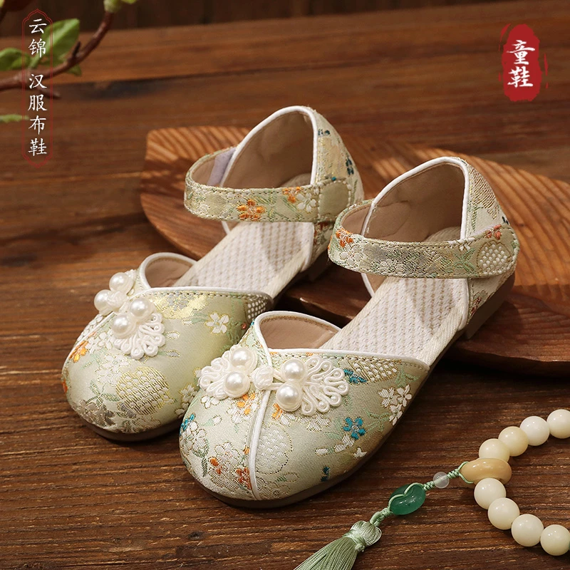 【云锦】汉服鞋子女童夏季2025新款手工布鞋古装中国风儿童绣花凉鞋