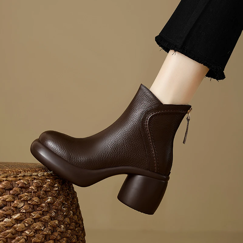 【万达撤柜】法式复古小踝靴女2025秋冬新款加绒厚底粗跟高跟短靴子