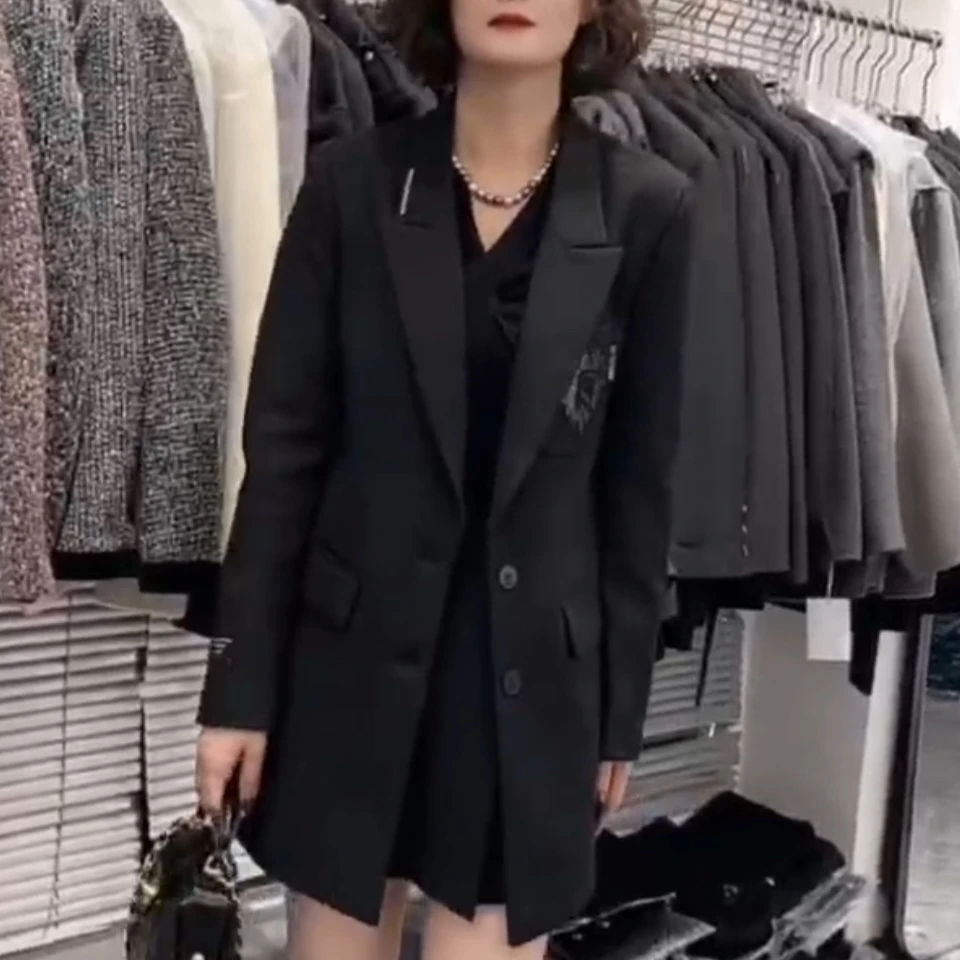【玫瑰缘】欧货设计师百搭气质秋冬休闲时尚潮流中长款西装外套