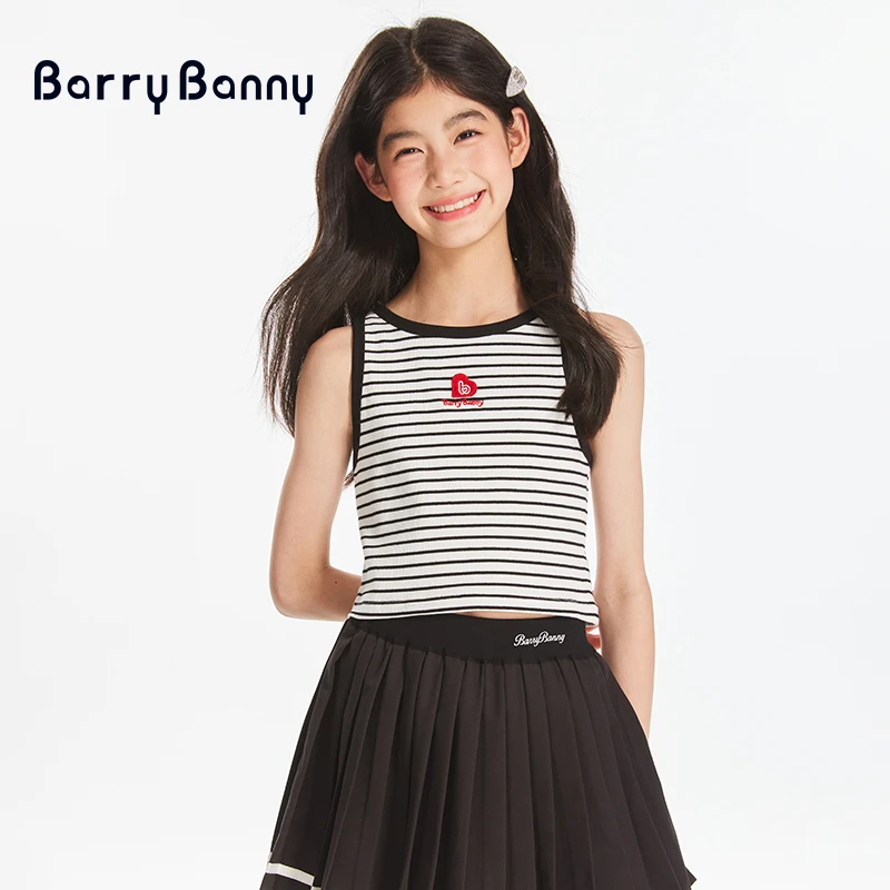 BarryBanny2025女童爱心条纹无袖凉爽背心洋气爱心上衣夏季新品
