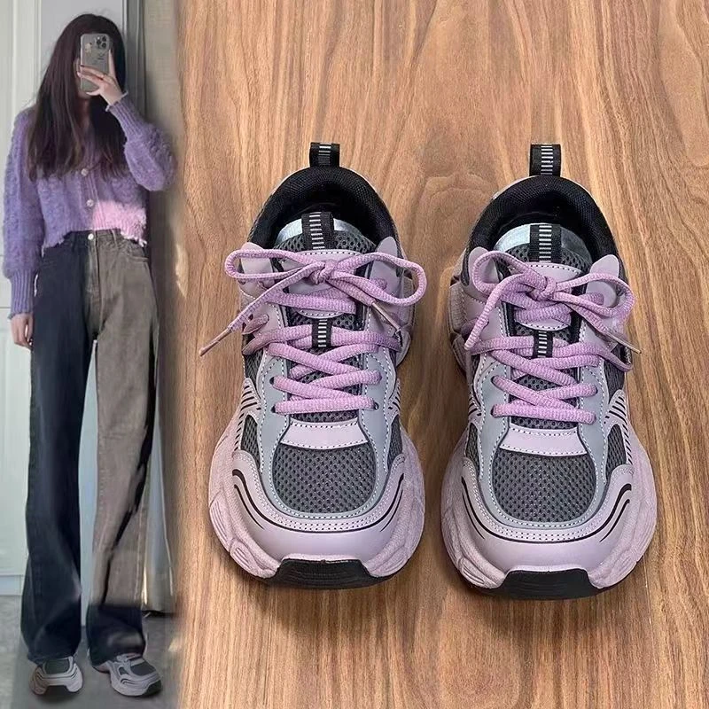新百伦【奥莱清仓】紫色厚底网红老爹鞋女夏季2025新款超好看休闲鞋