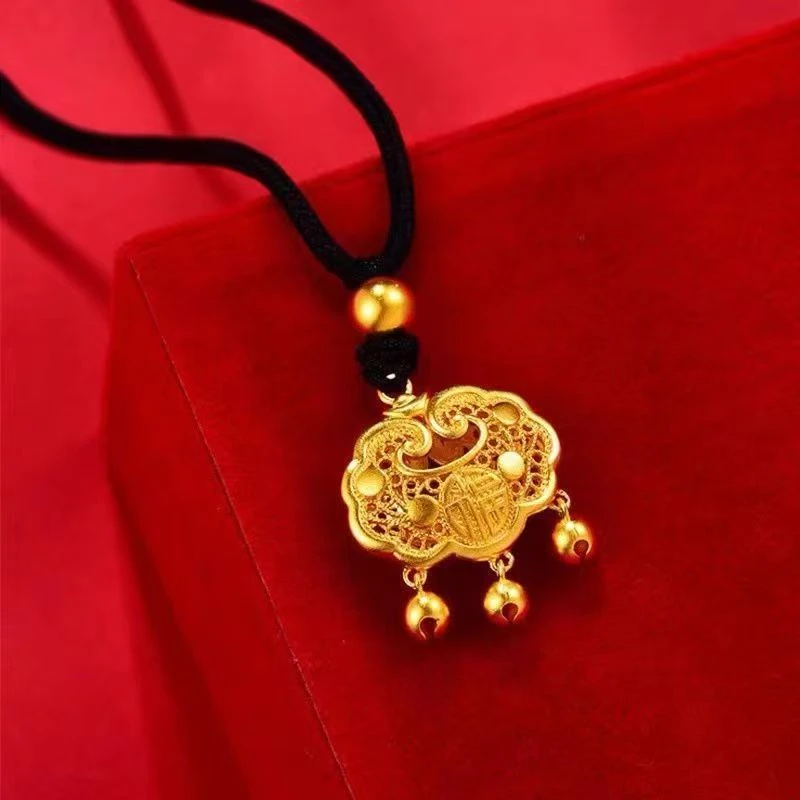 【顺丰配送 明天到家】福气平安锁吊坠+送绳长45CM 4.9g男女同款70-200斤适戴百搭时尚款饰品可戴漂亮铜合金B1