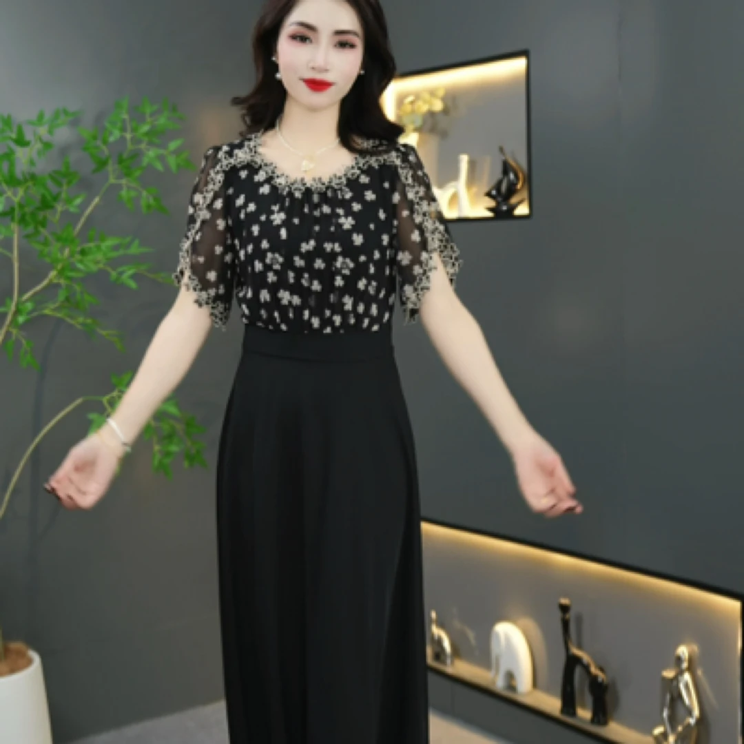 BL687拼接连衣裙气质法式中长款小黑裙波点遮肚洋气