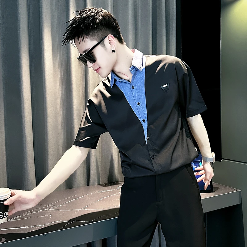 假两件男士衬衫夏季薄款2025新款高级感男装爆款短袖衬衣男生上衣