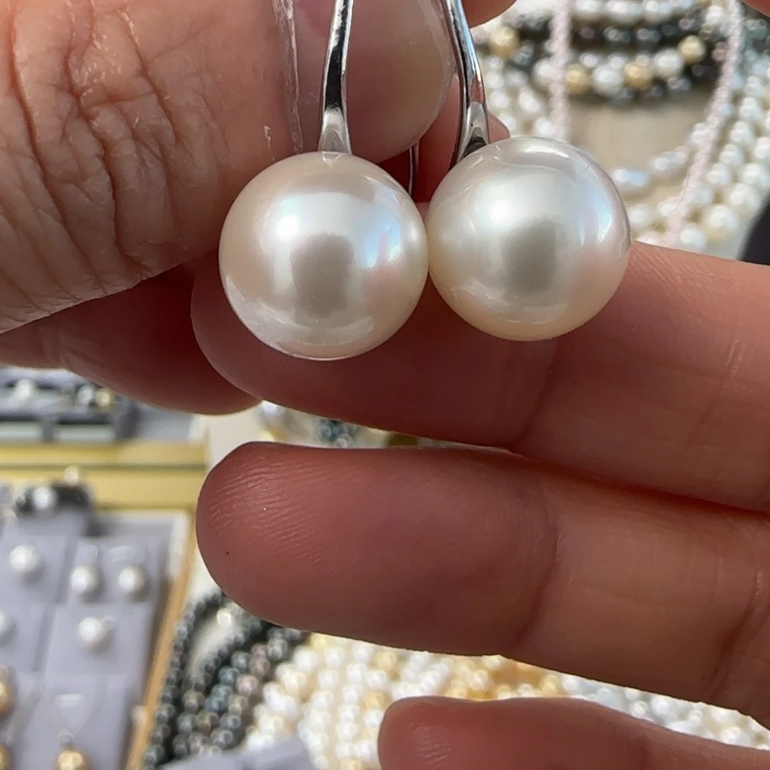 海水珍珠耳饰银S925镶嵌