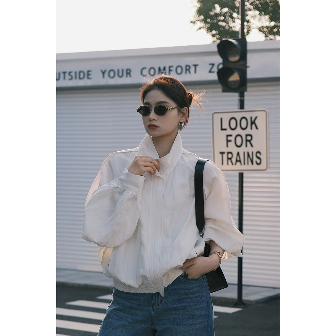 PRASE·噜【安妮假日】微胖轻奢设计款春亚麻防晒插肩袖外套PR503S24