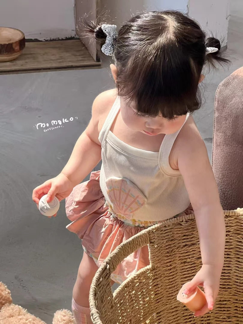 2025夏季女童婴儿洋气韩版儿童小童公主薄款连体背带套装夏款女宝