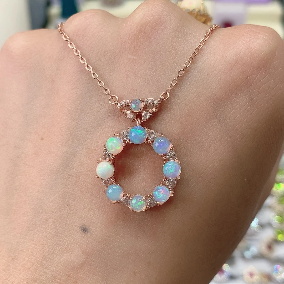 欧泊银S925镶嵌吊坠赠链