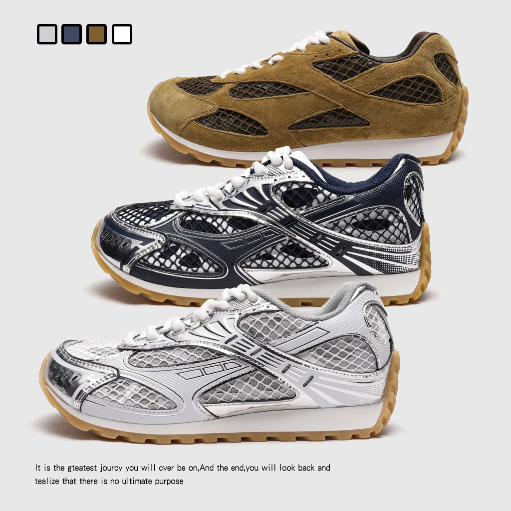 BV男女同款透气网面老爹鞋新款歪头阿甘鞋厚底舒适运动百搭德训鞋