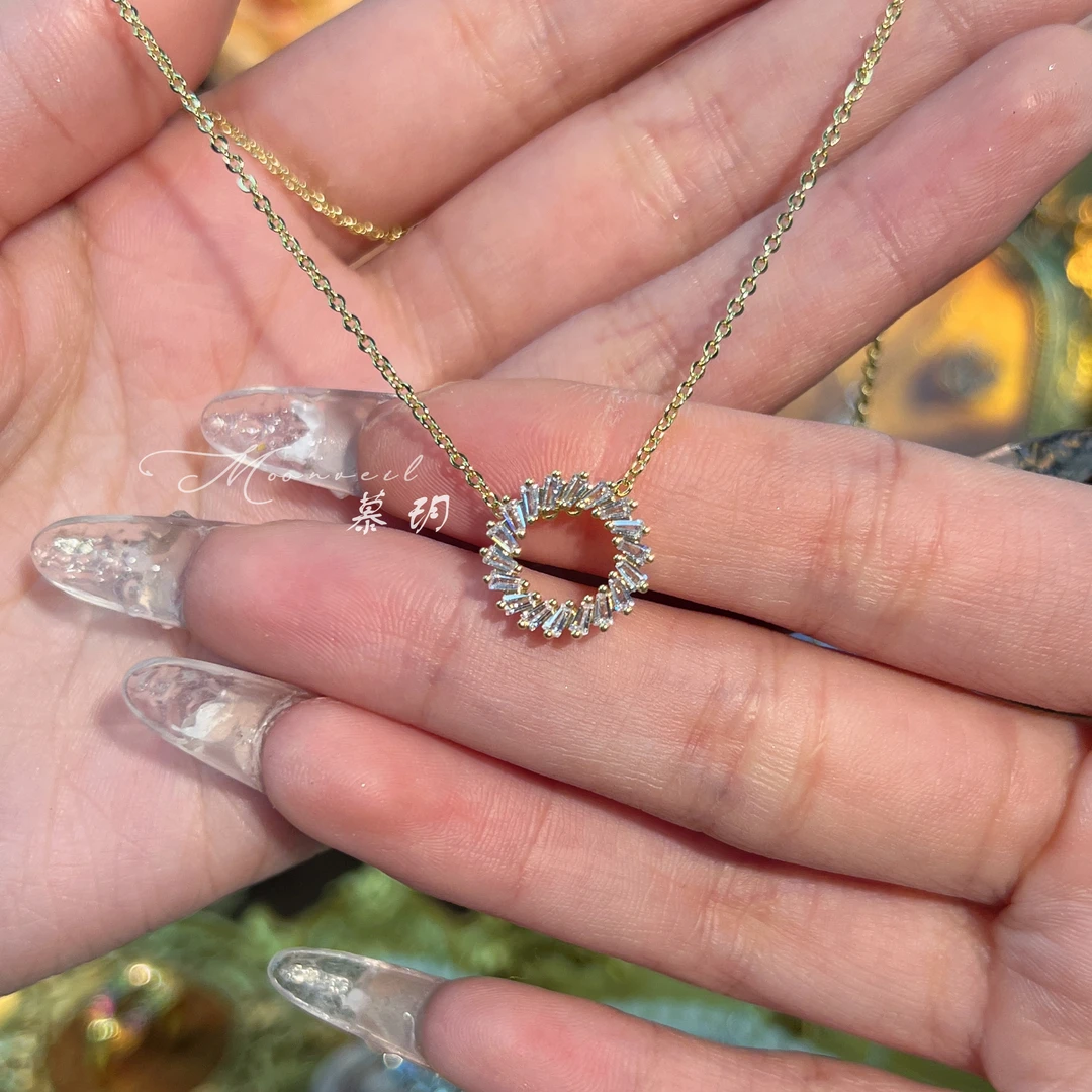 铜合金项链 【1012】镀真金/甜茶/满锆冰花切轻奢小众项链