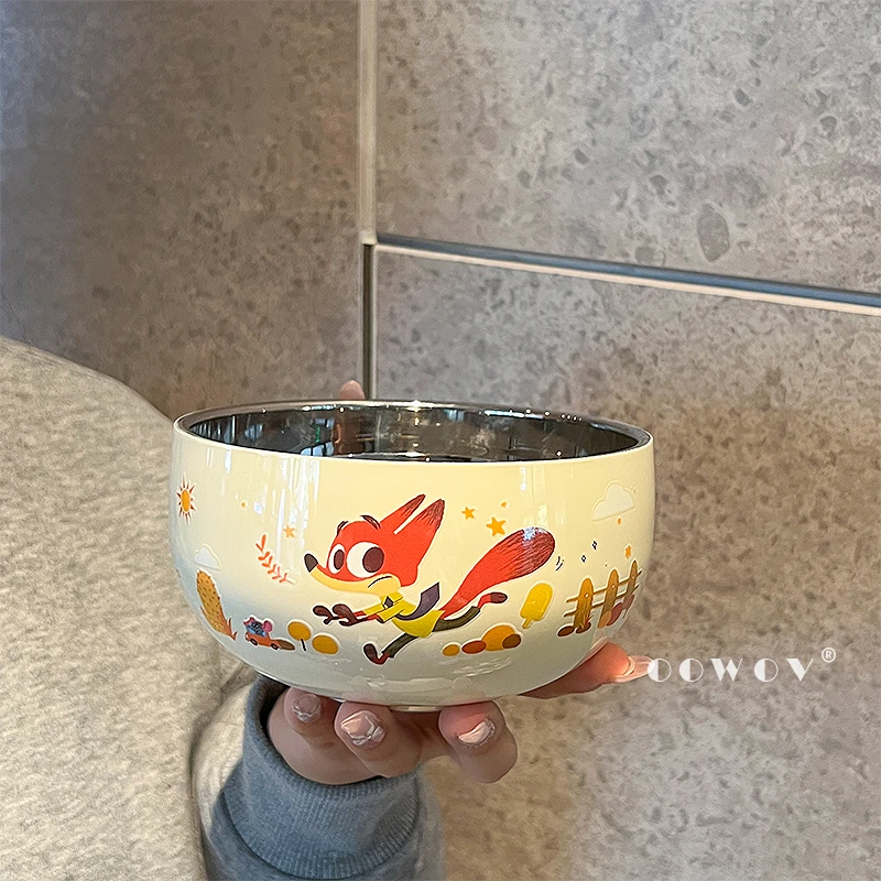 疯狂动物*城不锈钢饭碗双层耐摔高颜值餐具儿童饭碗家用生日礼物