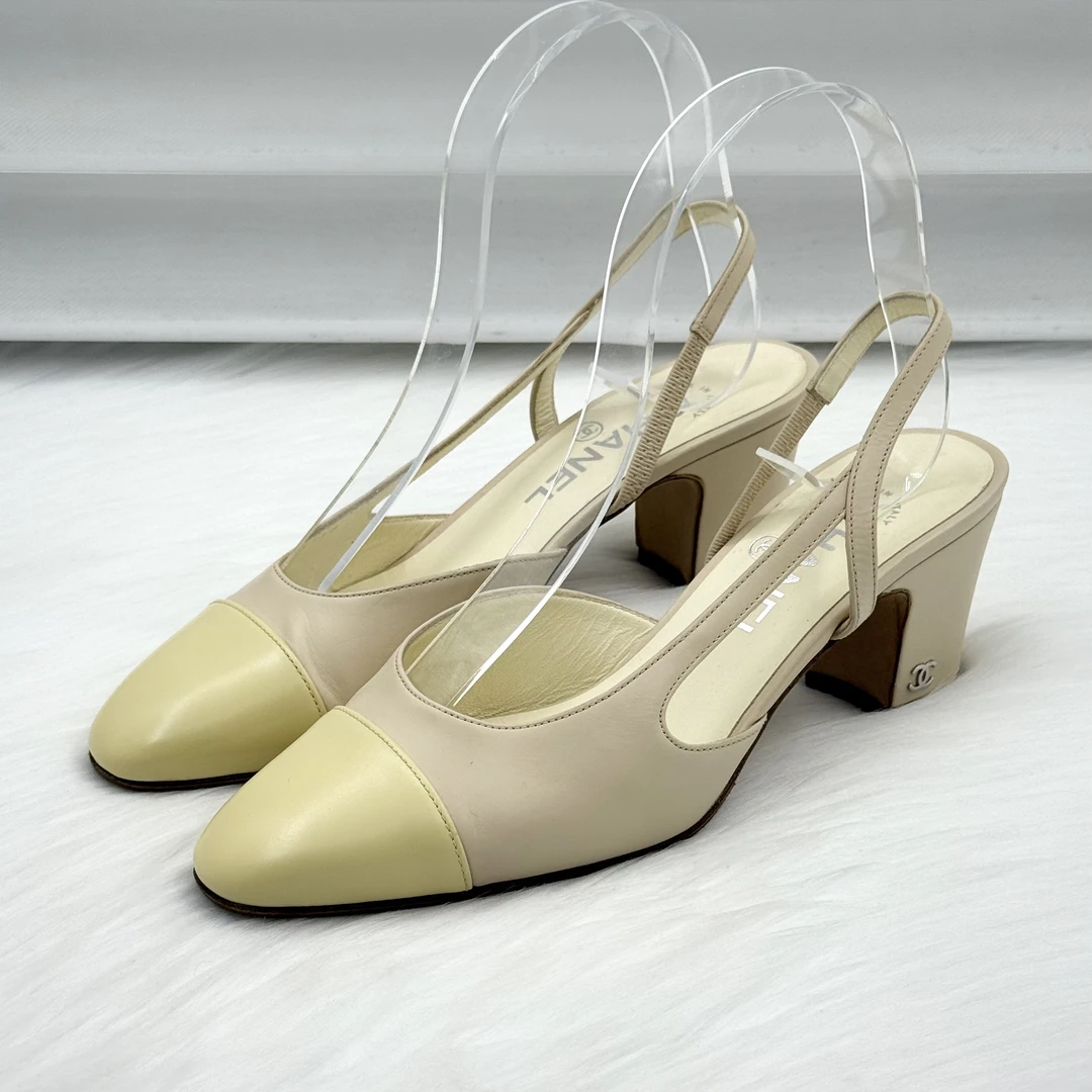 99新 Chanel/香奈儿 slingback双c高跟鞋 37码 公价8k ce20