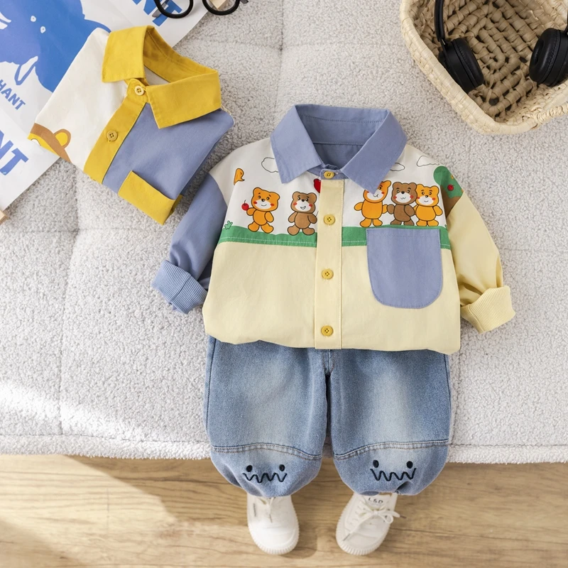 男童春装套装2025新款帅气儿童春秋季卡通衬衫春款宝宝韩版两件套