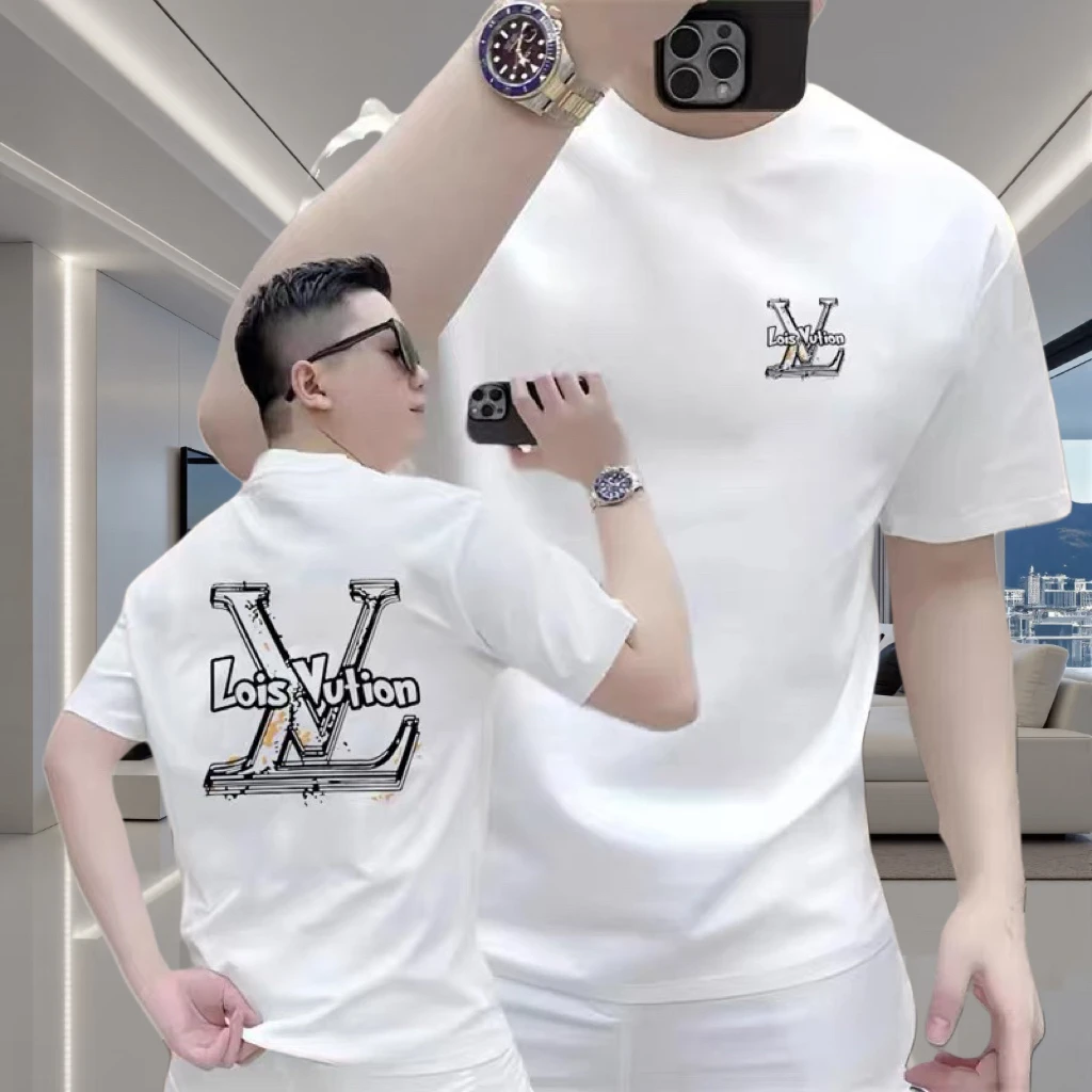 秋夏时尚男士印花LOGO青年短袖通用夏季T恤修身百搭ins半袖休闲