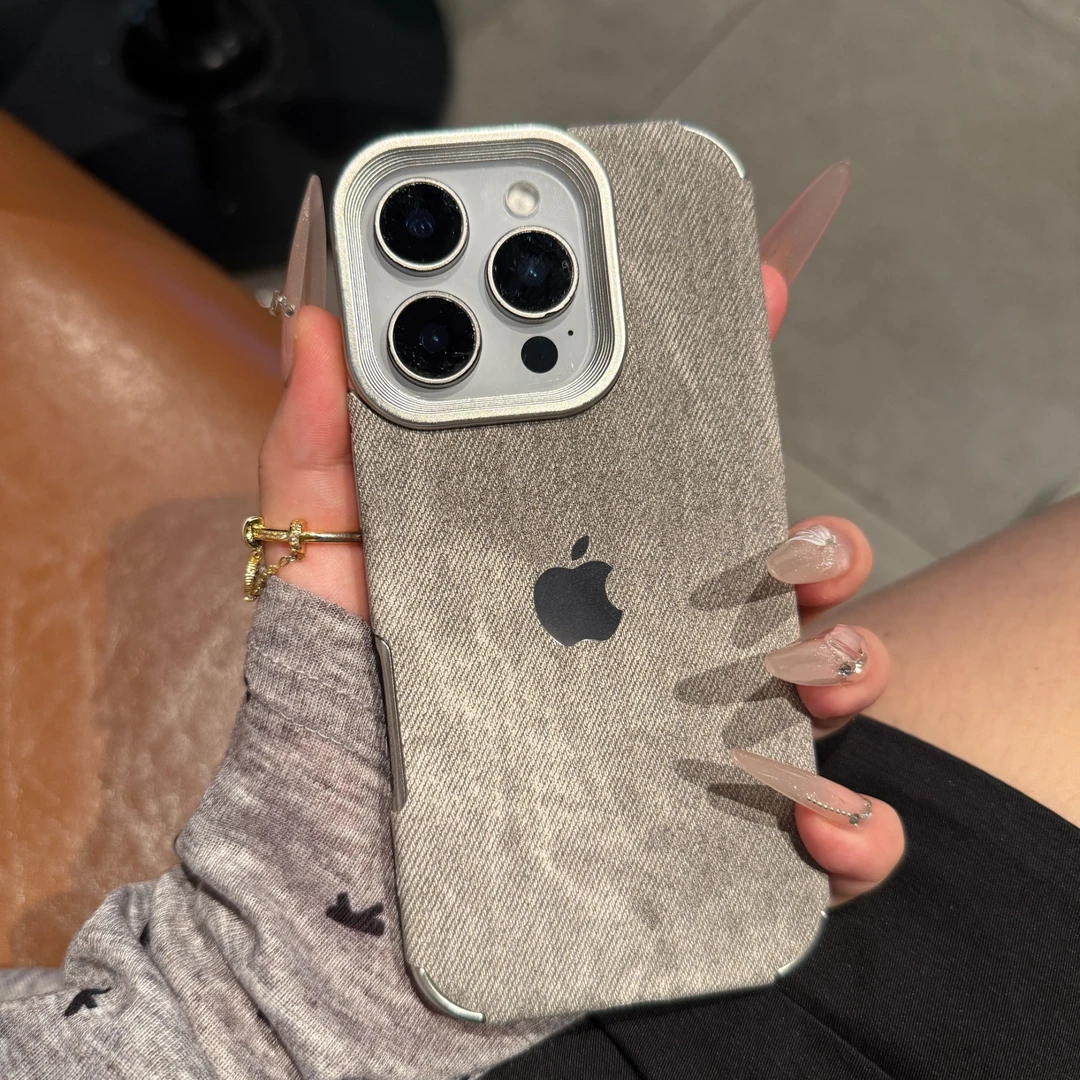 新款电镀牛仔纹适用苹果16手机壳iPhone15promax全包14防摔1312