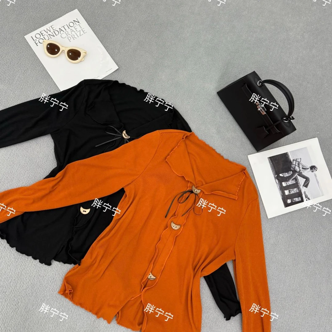 设计感气质木耳边翻领磨毛内搭打底上衣卫衣小衫