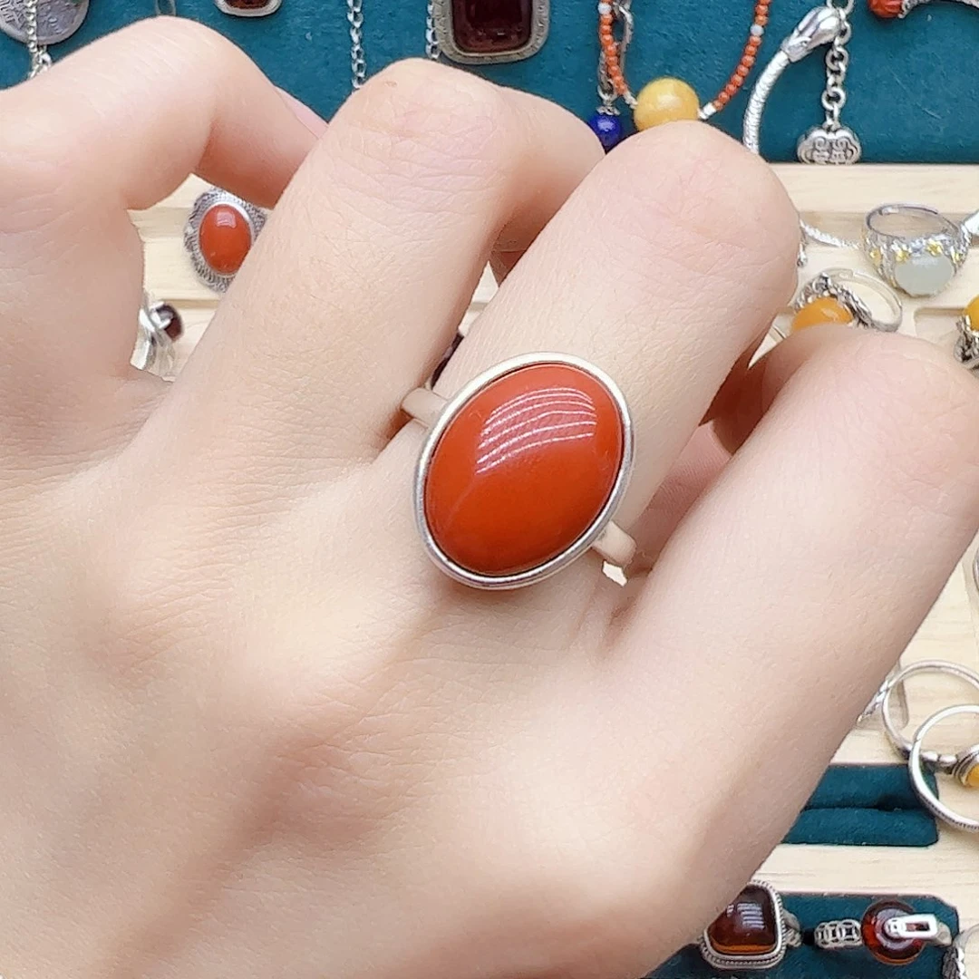 玛瑙/玉髓戒指银S925镶嵌