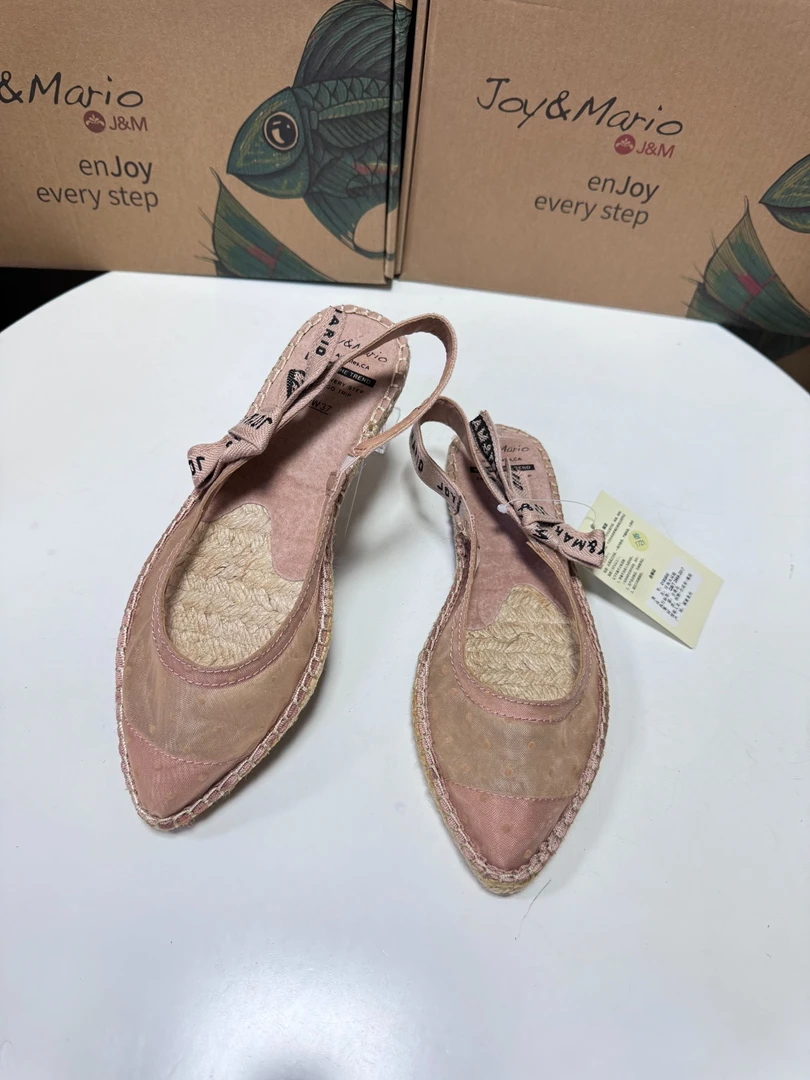 J&M/快乐玛丽镂空平跟一脚蹬条纹浅口时装凉鞋凉拖01935W