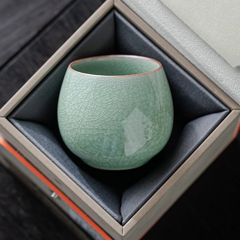 国潮主人杯汝窑冰花主人杯单杯开片个人专用茶杯陶瓷品茗茶具配件