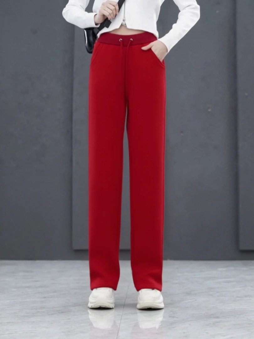 女士直筒裤加绒保暖潮流百搭休闲裤1F986(不分里绒 个别微色差)