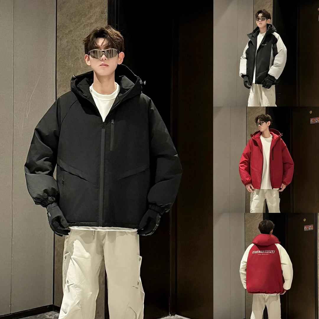 HN潮牌-【双面穿】冬季新款连帽棉服男户外防风防水宽松外套上衣