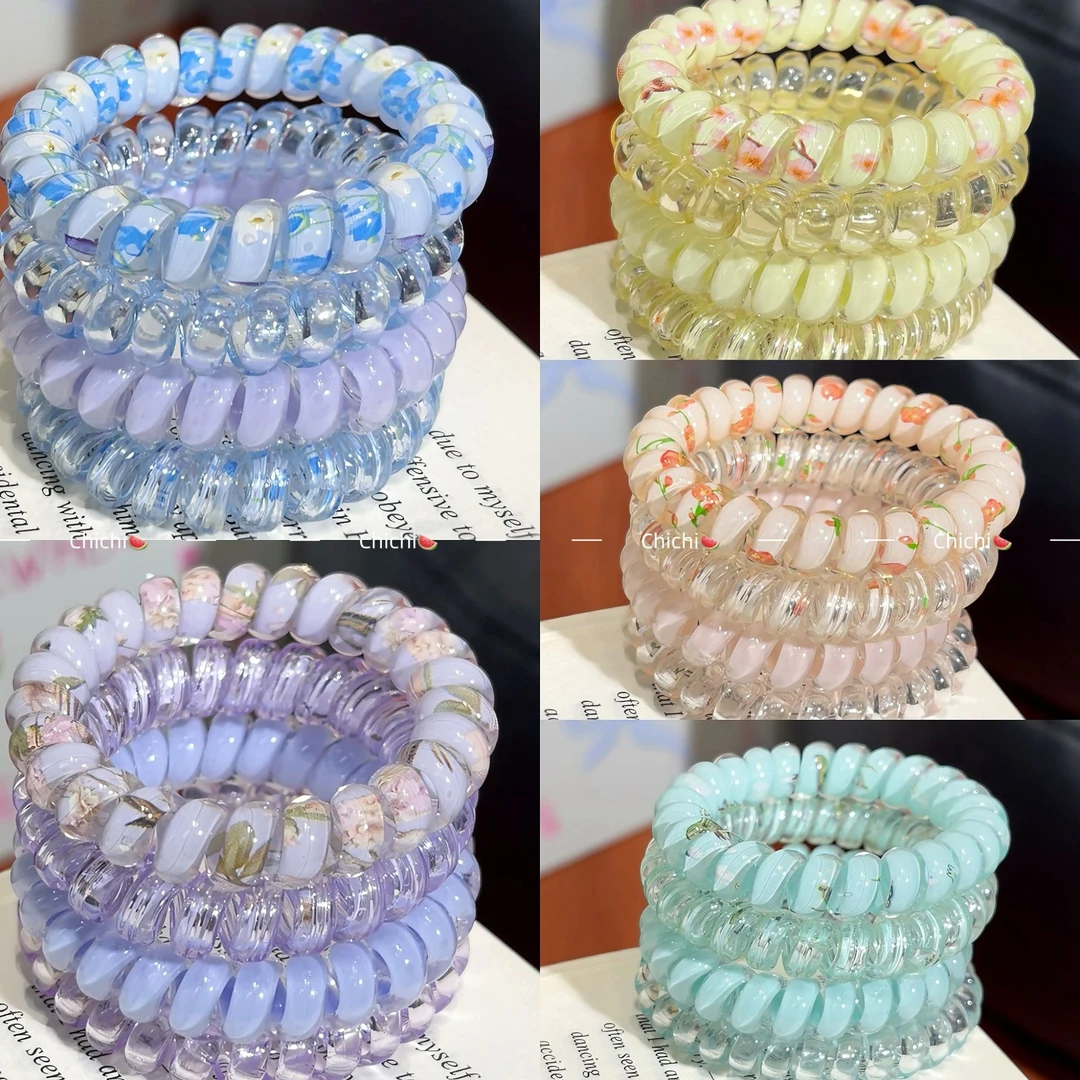 新款少女椰椰碎花果冻电话线春夏清新扎头发圈日常百搭耐用发绳