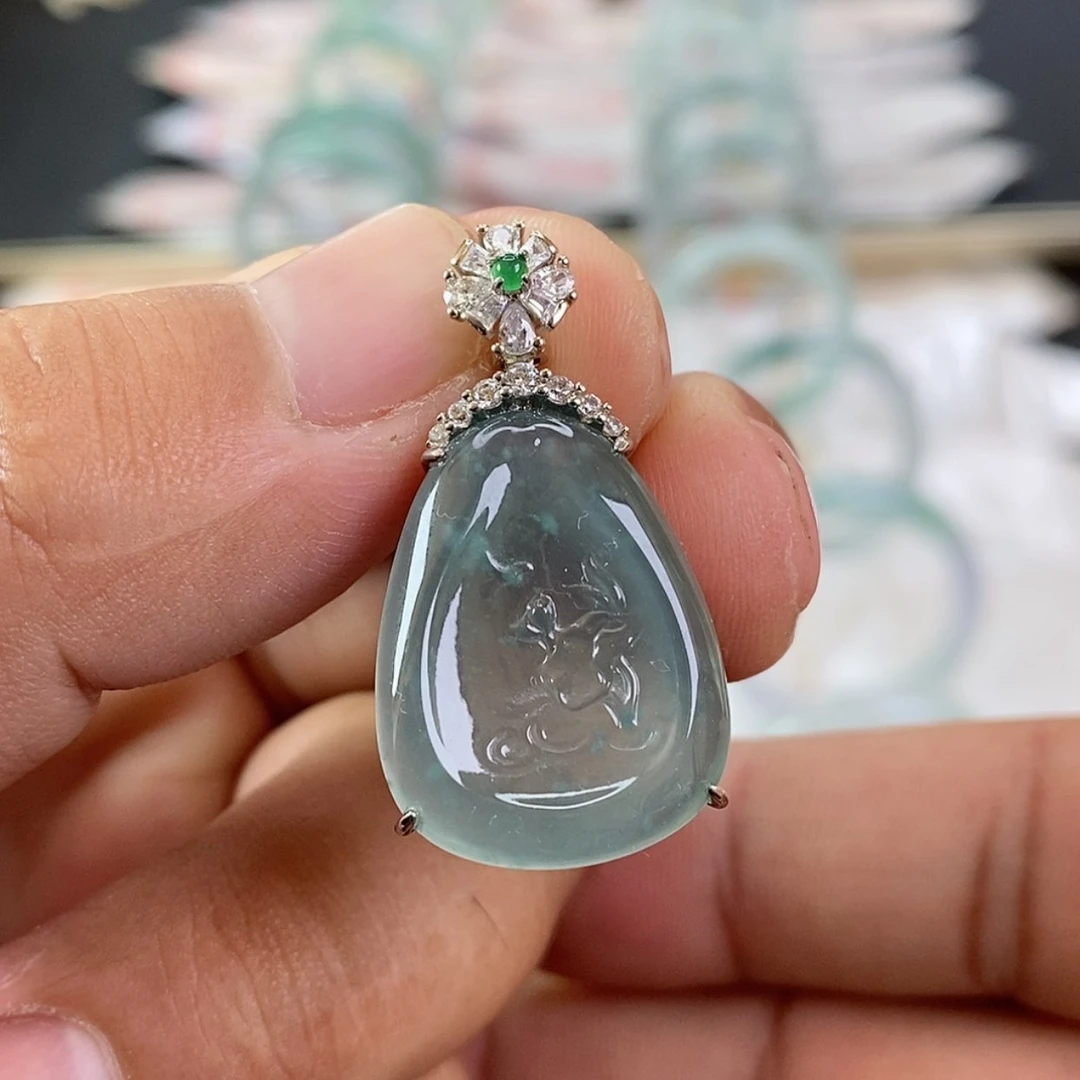 【闪购商品】翡翠银S925镶嵌颈饰翡翠吊坠