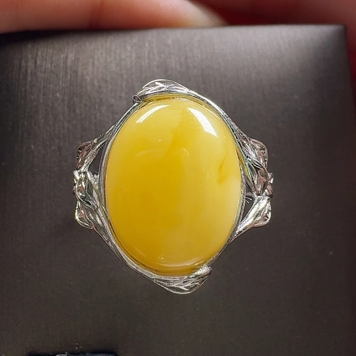 蜜蜡银S925镶嵌戒指戒指