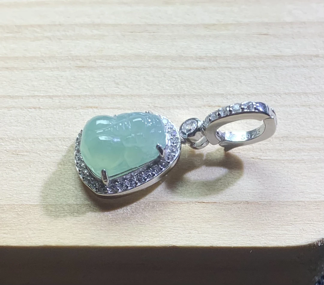 冰晴绿底色貔貅925银镶万能扣头提溜天然缅甸翡翠A货手链手绳锁骨