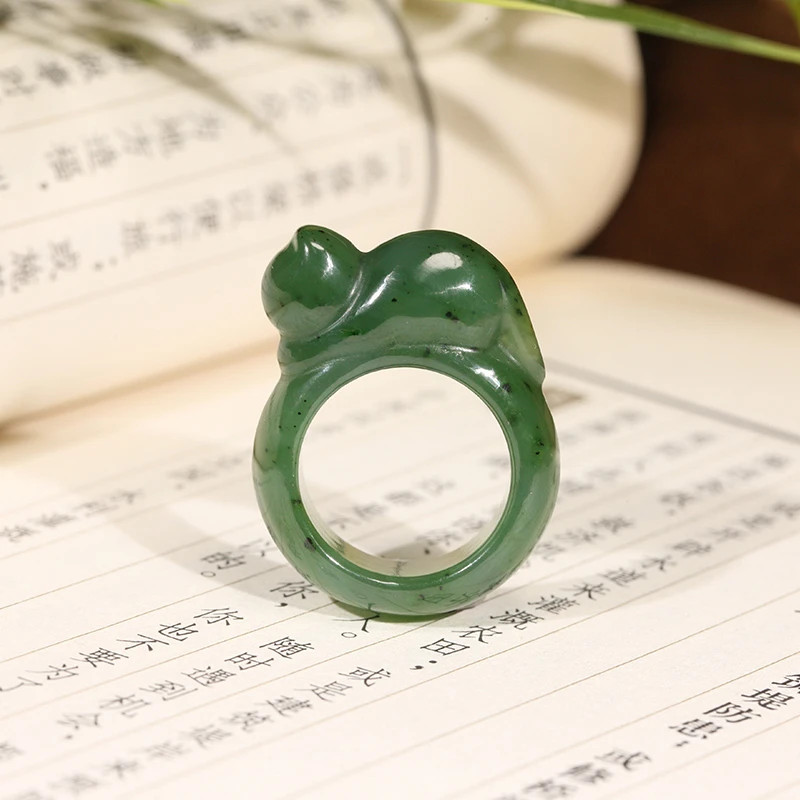 【叶叶珠宝】947和田玉碧玉趴趴猫戒指13*11.5*9.5