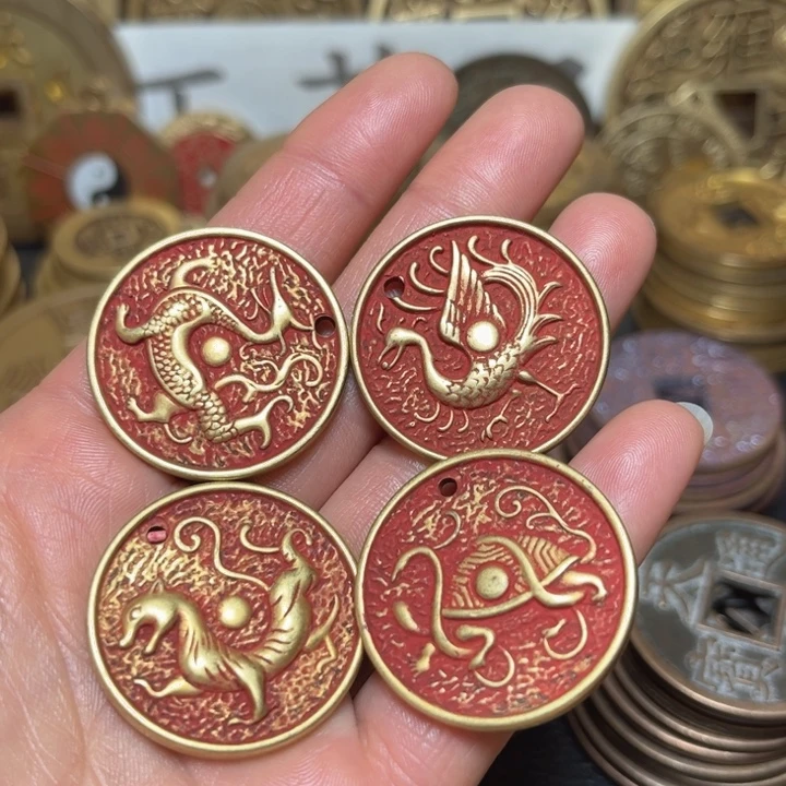 铜现代工艺红色四圣兽一套