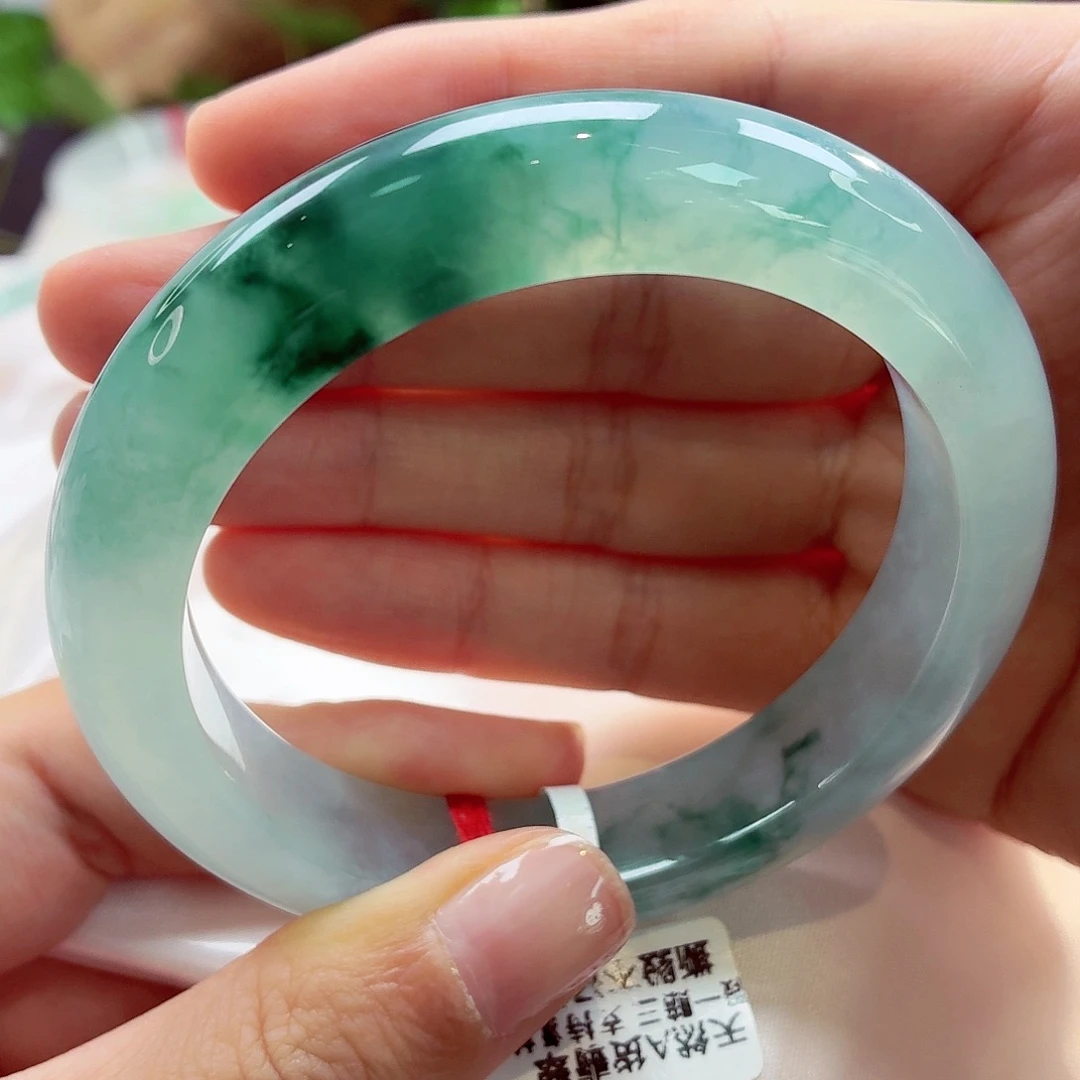 翡翠未镶嵌手镯水墨画的冰飘花34